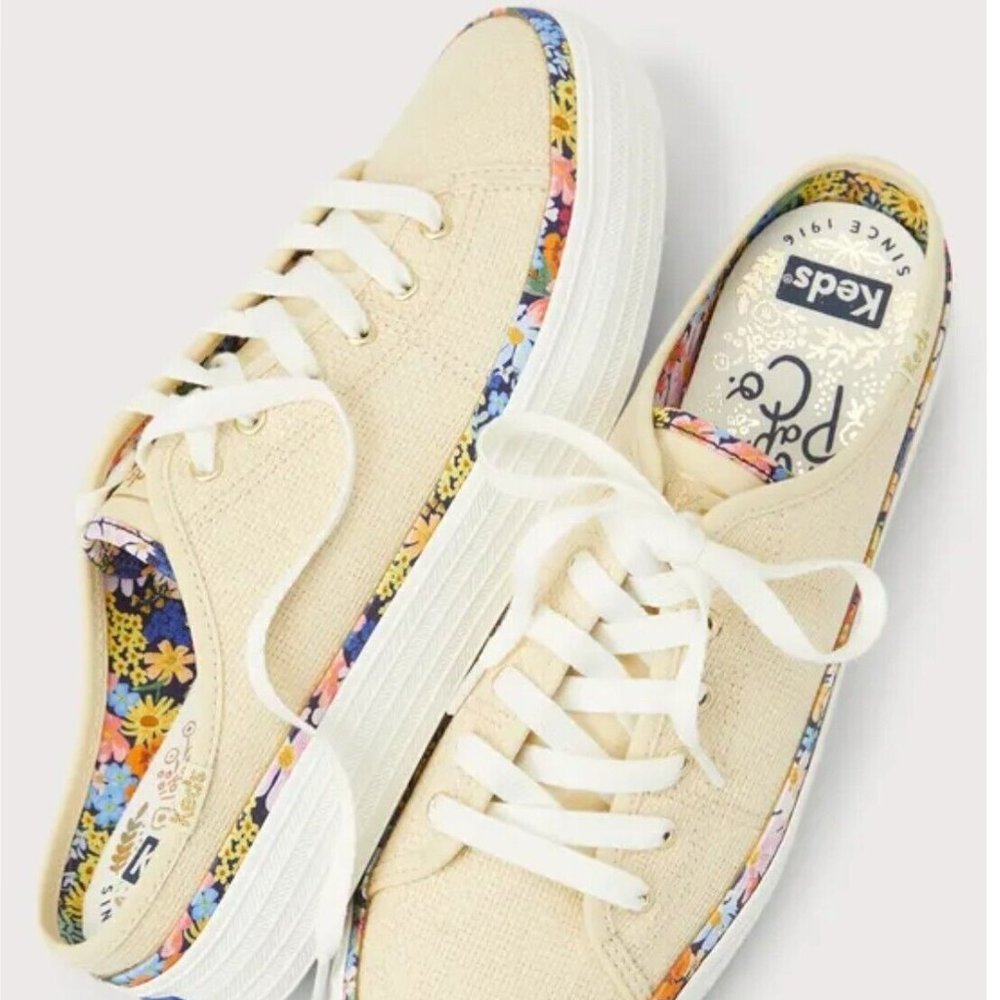 KEDS TripleKick Natural Raffia Floral PrintFlatformSneaker MulesWomen's NWT